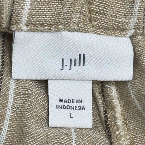 J. Jill Pants Size Large Crop Linen Blend Striped Tan Wide-Leg - Picture 10 of 13